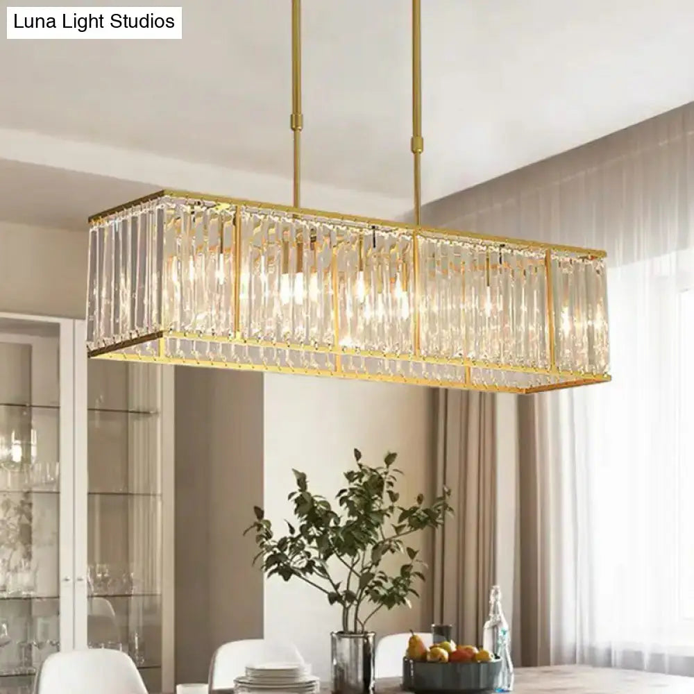 Gold-toned rectangle dining room pendant light with vertical crystal prisms modern elegant design 220v-240v 110v-120v