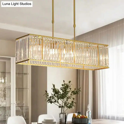 Gold-toned rectangle dining room pendant light with vertical crystal prisms modern elegant design 220v-240v 110v-120v
