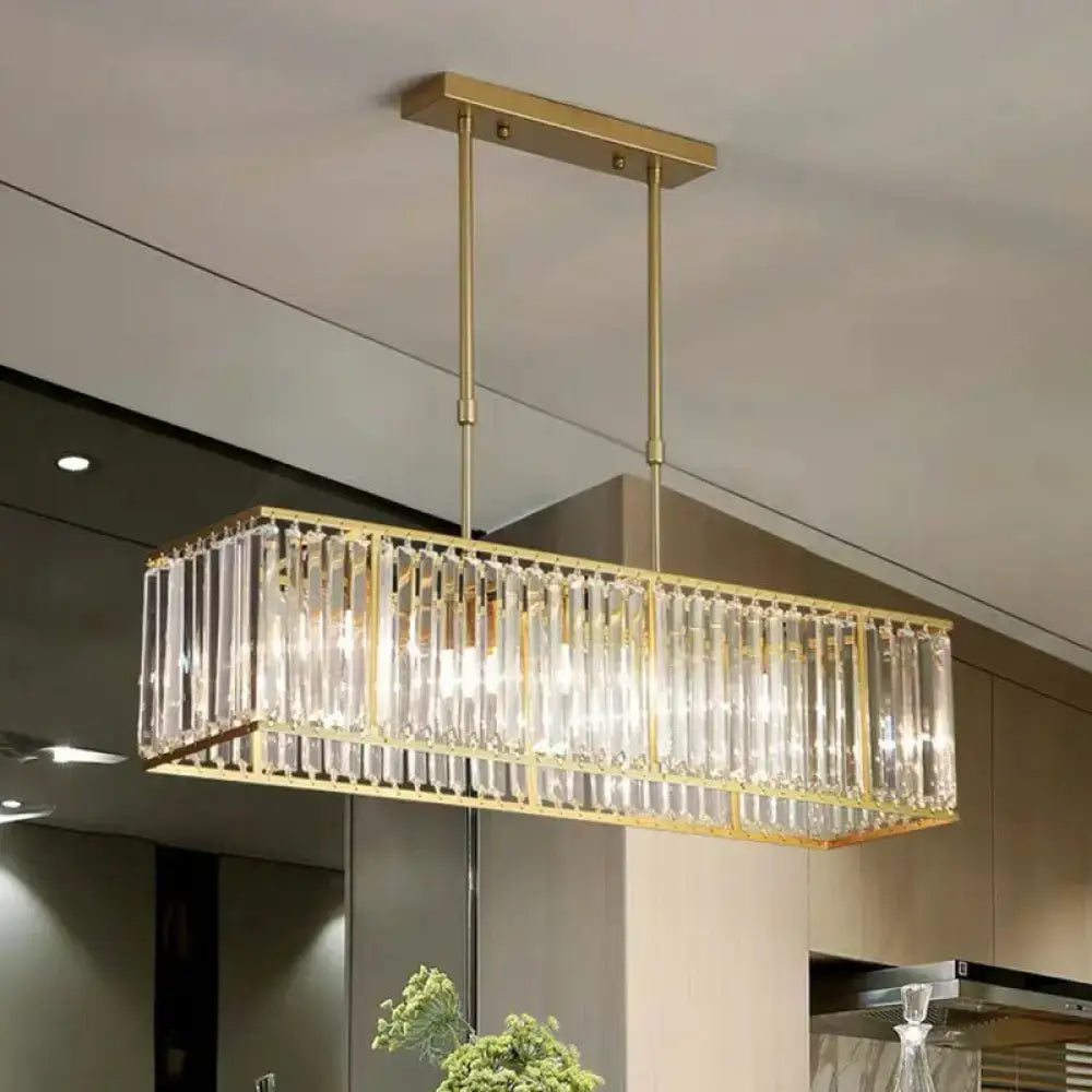 Modern black crystal rectangle dining room pendant light with gold-toned frame vertical crystal rods 220v-240v 110v-120v