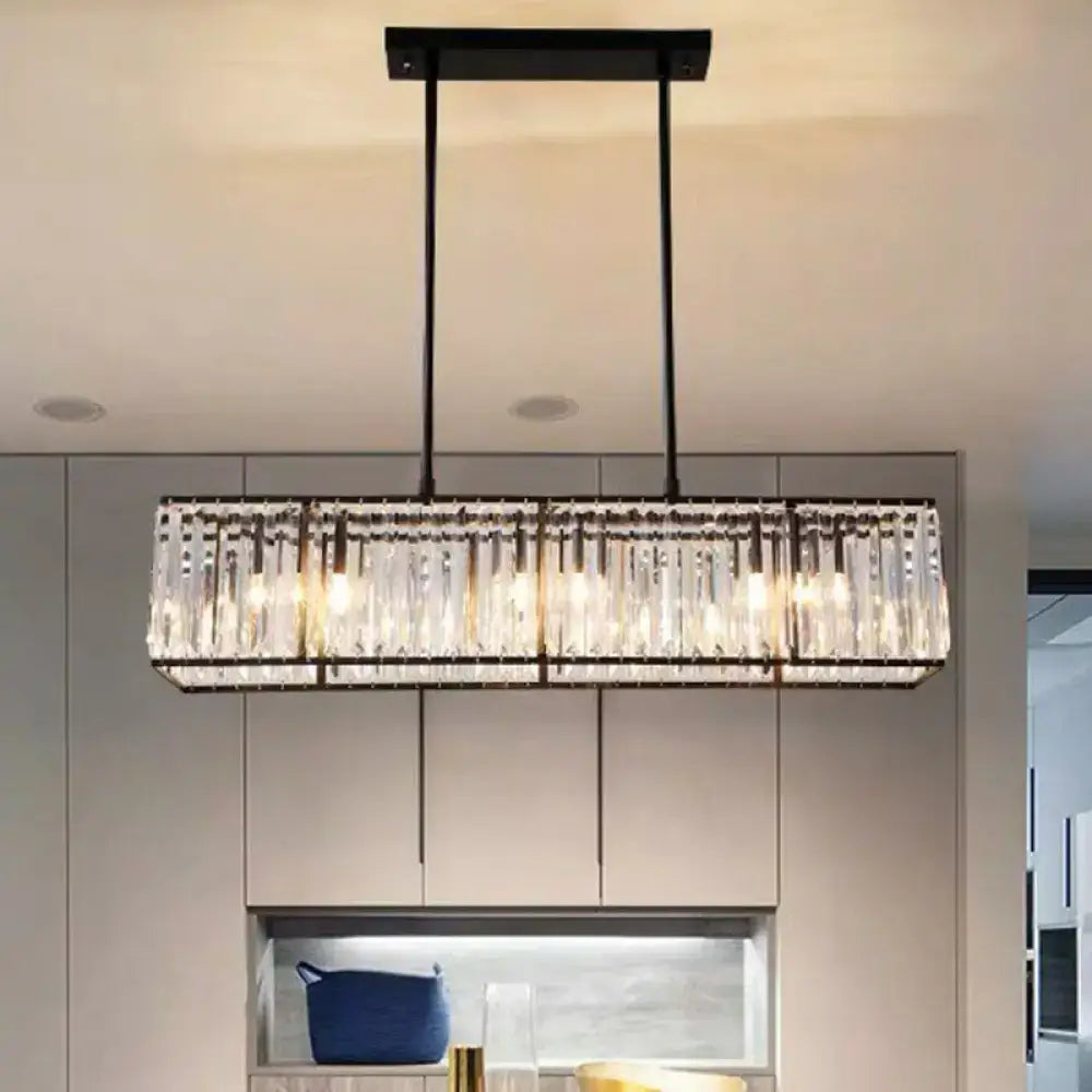 Modern black crystal rectangle dining room pendant light with hanging crystal prisms for 220v-240v 110v-120v use