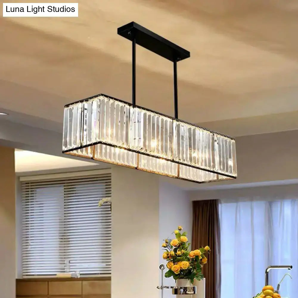 Modern black crystal rectangle dining room pendant light with clear crystal prisms and black metal frame 220v-240v 110v-120v