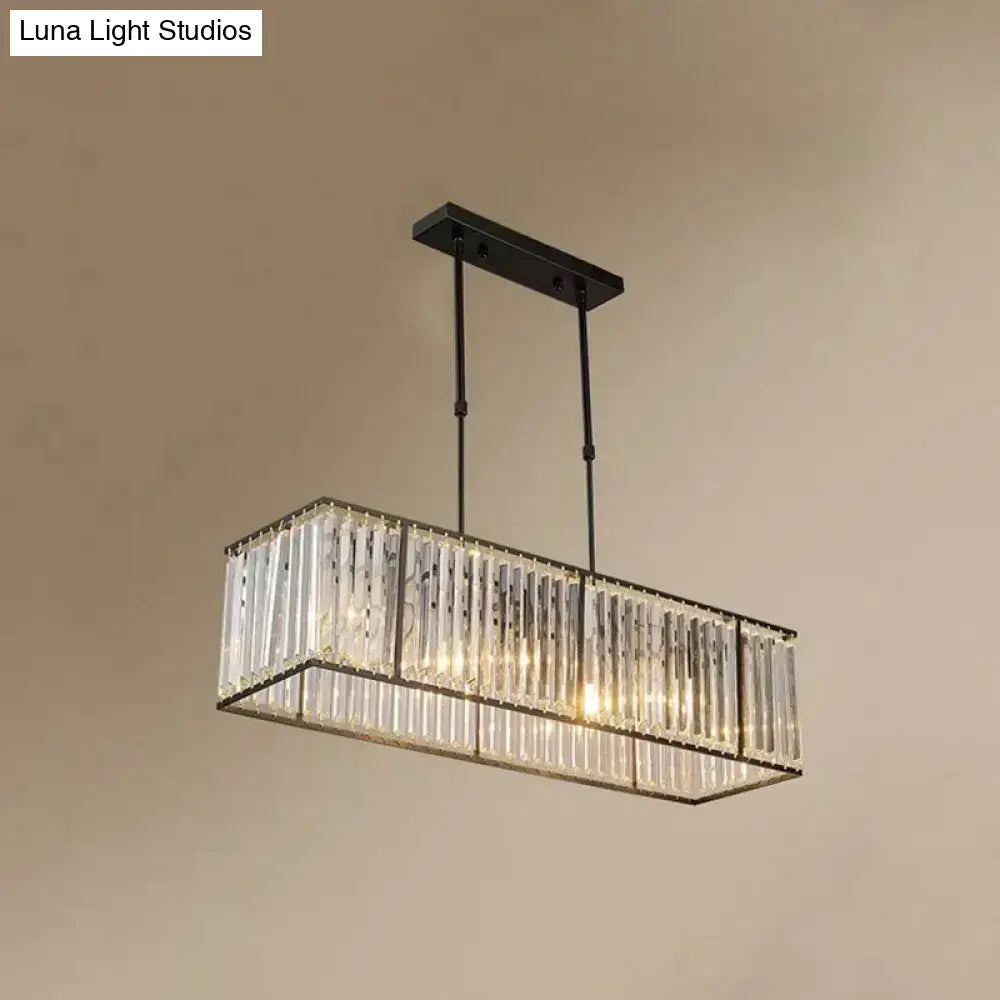 Modern black crystal rectangle dining room pendant light with black metal frame and hanging rods for 220v-240v 110v-120v use