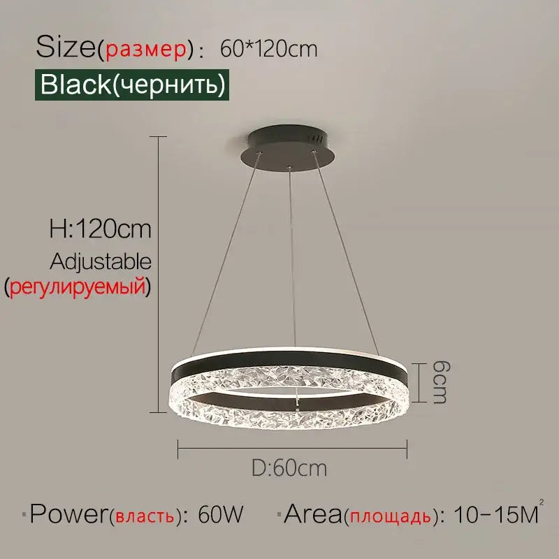 Modern black crystal ring led pendant light featuring a textured decorbites crystal ring and adjustable height for bedroom lighting
