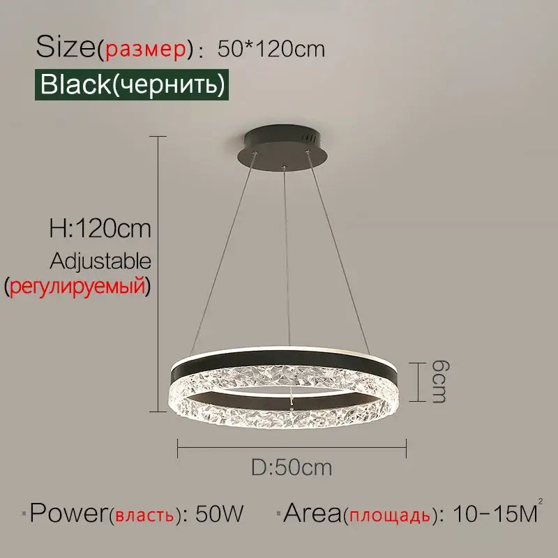 Modern black crystal ring led pendant light with clear crystal decorbites ring and sleek black frame for bedroom lighting