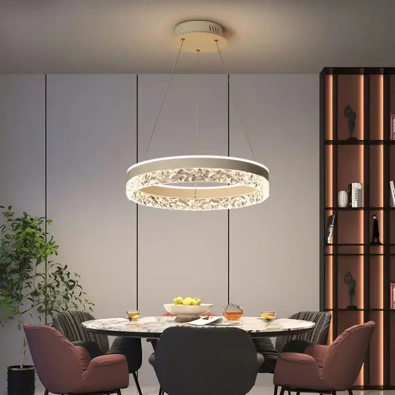 Modern black decorbites crystal ring pendant light with sleek white frame and sparkling crystal ring led accents for bedroom decor