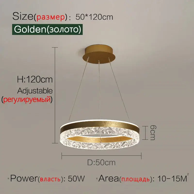 Modern black crystal ring led pendant light with a golden circular textured crystal ring and metallic finish for bedroom decorbites pendant light