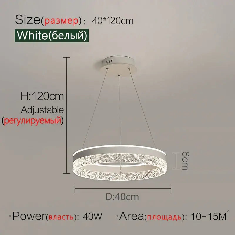 White circular pendant light with modern textured decorbites crystal ring led design for bedroom lighting