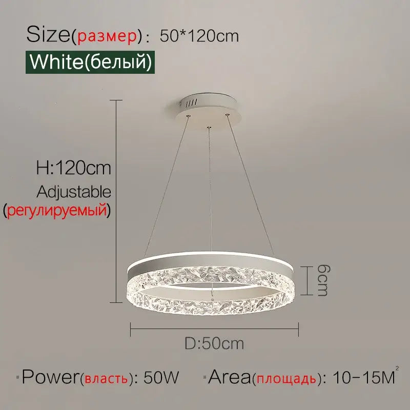Modern black crystal ring led pendant light with white circular textured crystal ring for bedroom lighting decorbites crystal ring