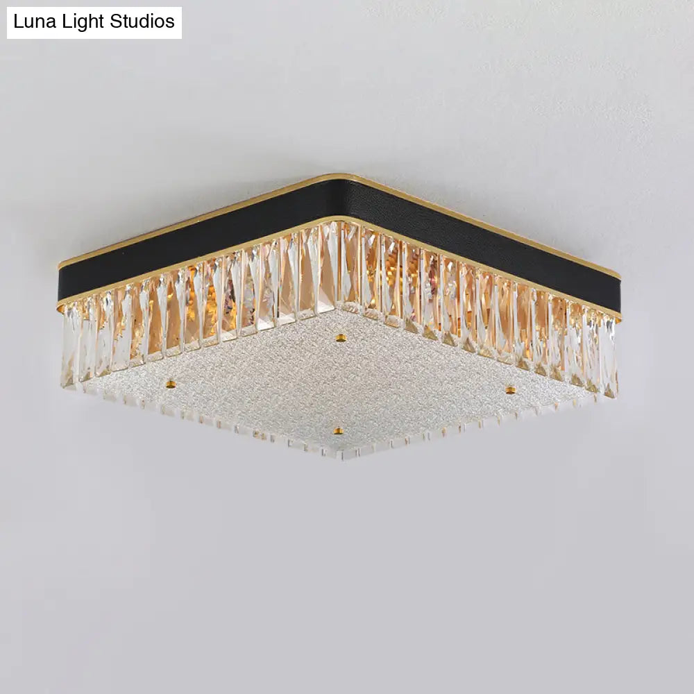 DecorBites™ DecorBites™ Modern Black Crystal Square LED Flush Mount Ceiling Light for Parlor