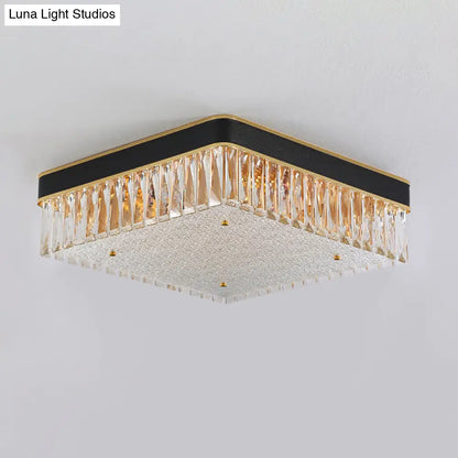 DecorBites™ DecorBites™ Modern Black Crystal Square LED Flush Mount Ceiling Light for Parlor