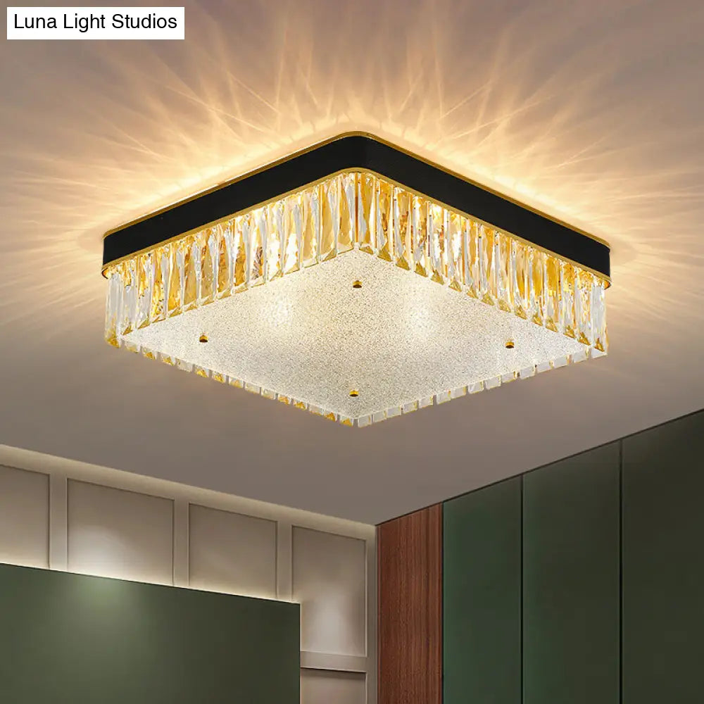 DecorBites™ DecorBites™ Modern Black Crystal Square LED Flush Mount Ceiling Light for Parlor