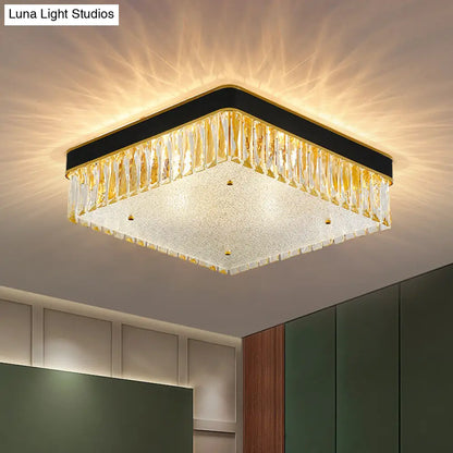 DecorBites™ DecorBites™ Modern Black Crystal Square LED Flush Mount Ceiling Light for Parlor