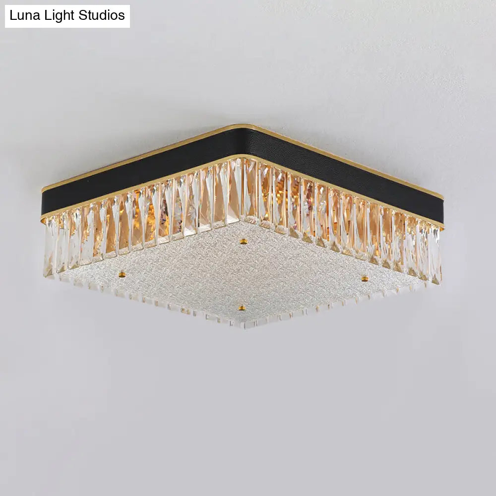 DecorBites™ DecorBites™ Modern Black Crystal Square LED Flush Mount Ceiling Light for Parlor