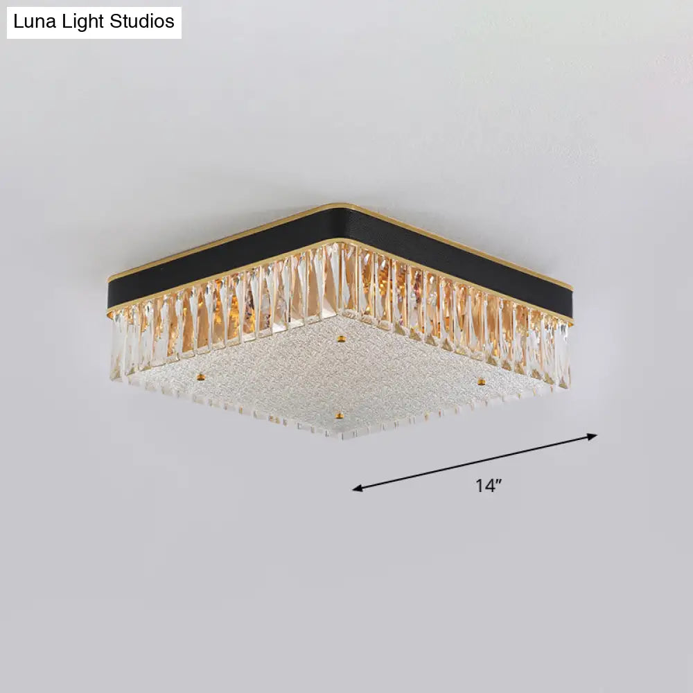 DecorBites™ DecorBites™ Modern Black Crystal Square LED Flush Mount Ceiling Light for Parlor
