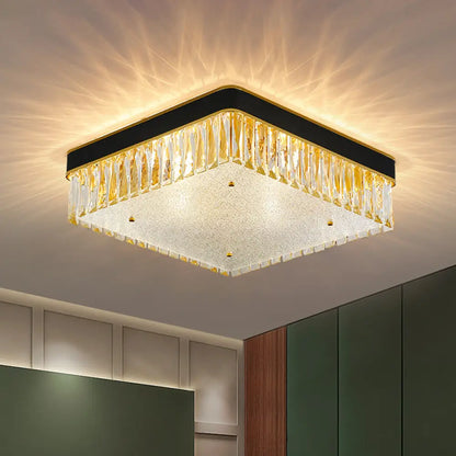 DecorBites™ DecorBites™ Modern Black Crystal Square LED Flush Mount Ceiling Light for Parlor