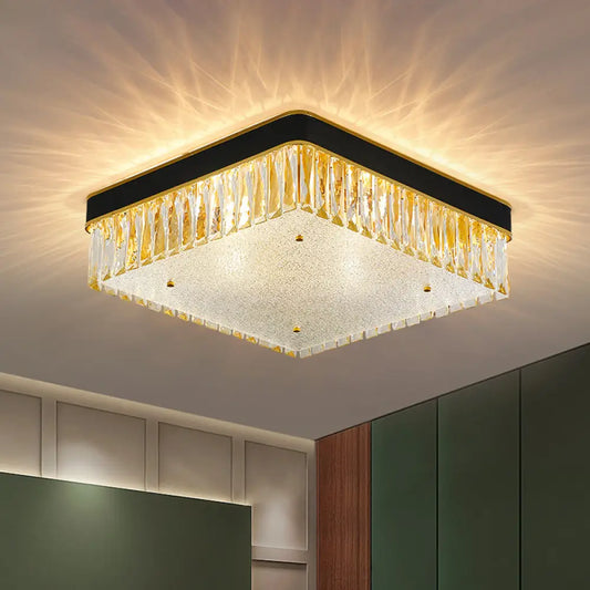 DecorBites™ DecorBites™ Modern Black Crystal Square LED Flush Mount Ceiling Light for Parlor