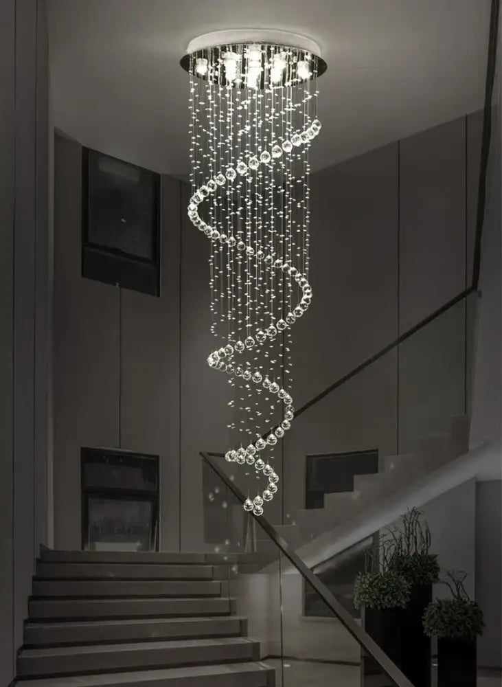 Modern black crystal staircase chandelier with cascading crystal beads and sleek metallic frame for bedroom decorbites crystal staircase