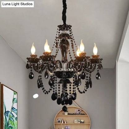 Lámpara de araña moderna de cristal negro con 6 bombillas - Elegante lámpara colgante de techo tipo candelabro