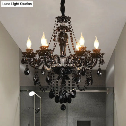 Lámpara de araña moderna de cristal negro con 6 bombillas - Elegante lámpara colgante de techo tipo candelabro