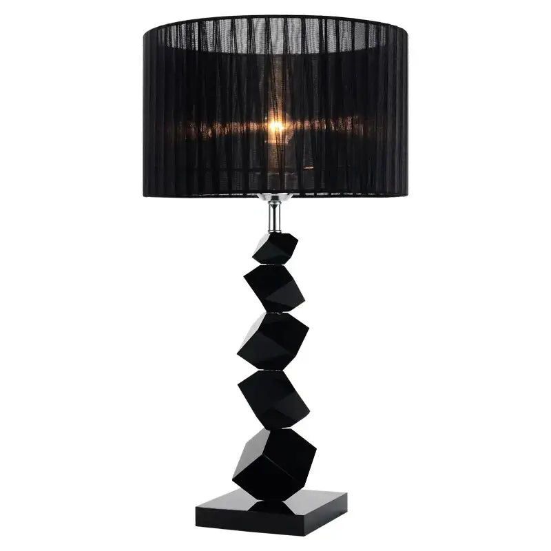 Modern black crystal table lamp with geometric base and pleated black fabric shade for bedroom decorbites black crystal