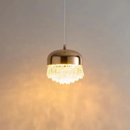 Modern black crystal tassel chandelier pendant light with polished brass dome and cascading crystal tassel droplets