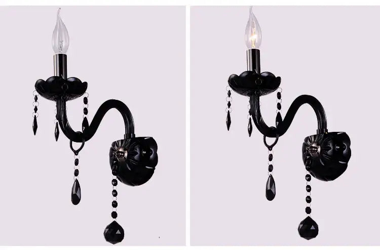 Modern black crystal wall lamp twin led sconce with curved arms and dangling teardrop beads for pendant light decorbites crystal wall design