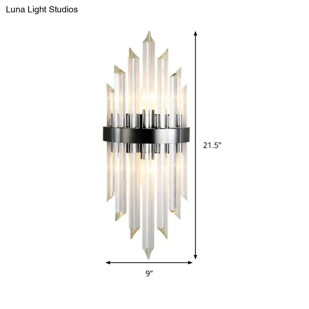 Modern black crystal wall lamp with clear prisms and sleek black metal base for living room wall lamp lighting