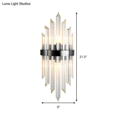 Modern black crystal wall lamp with clear prisms and sleek black metal base for living room wall lamp lighting