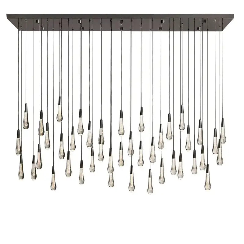 Modern black chandelier light fixture with dark metal frame and clear glass decorbites crystal teardrop pendants for stairwell