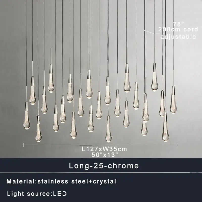 Modern black chandelier light fixture with 25 teardrop crystal pendants by decorbites for stairwell decor