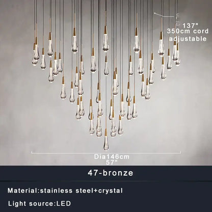 Modern black chandelier light fixture with 47 clear crystal teardrop pendants on bronze stainless steel arms decorbites crystal