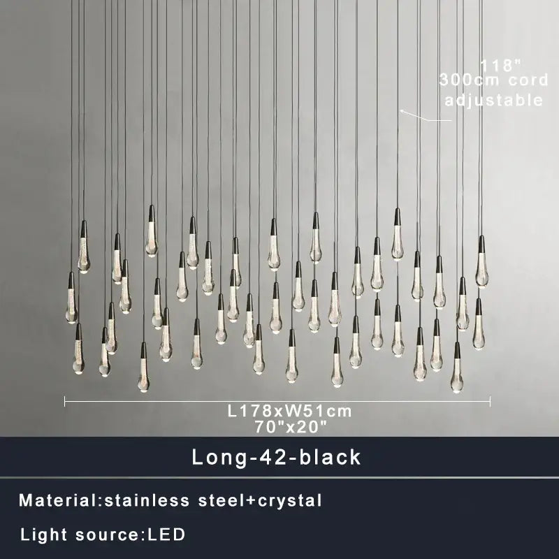 Modern black crystal chandelier light fixture with clear crystals and stainless steel accents for stairwell decorbites crystal style