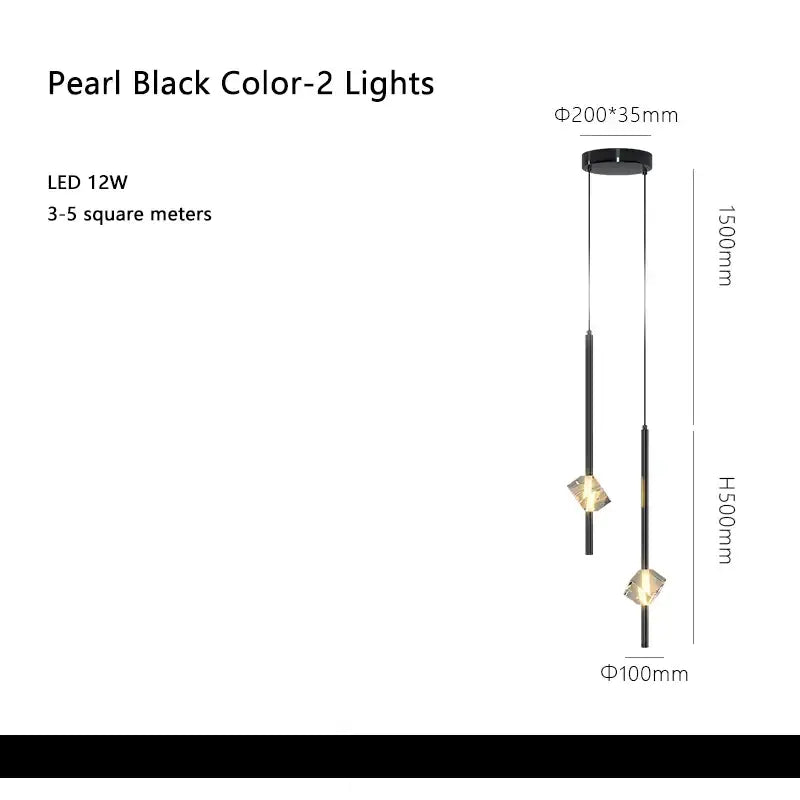Modern black cube crystal pendant lamps with two illuminated crystal pendant lamps suspended from circular mount for living room decorbites cube crystal