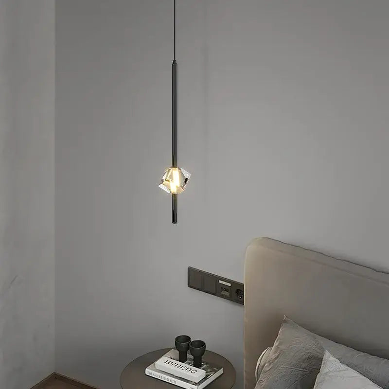 Modern black cube crystal pendant lamp with minimalist black faceted crystal globe diffuser for living room decorbites cube crystal
