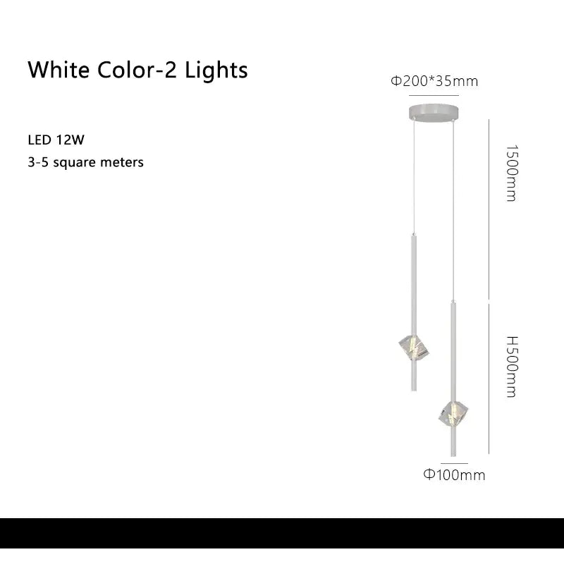 Modern white led pendant light with two hanging crystal fixtures from a circular mount for decorbites cube crystal lamps