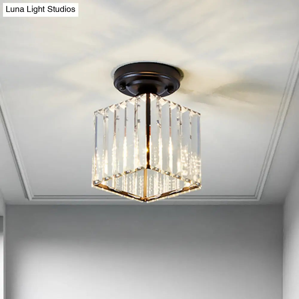 DecorBites™ DecorBites™ Modern Black Cube Flushmount Lighting with Clear Glass for Hallway - 1 Bulb Flush Mount Fixture