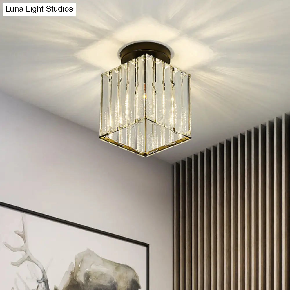 DecorBites™ DecorBites™ Modern Black Cube Flushmount Lighting with Clear Glass for Hallway - 1 Bulb Flush Mount Fixture