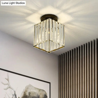 DecorBites™ DecorBites™ Modern Black Cube Flushmount Lighting with Clear Glass for Hallway - 1 Bulb Flush Mount Fixture