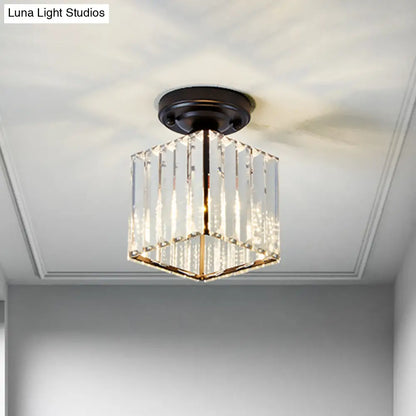 DecorBites™ DecorBites™ Modern Black Cube Flushmount Lighting with Clear Glass for Hallway - 1 Bulb Flush Mount Fixture
