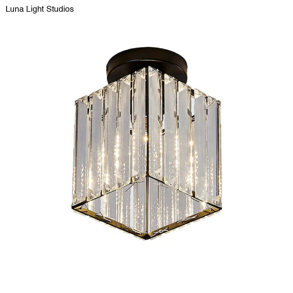 DecorBites™ DecorBites™ Modern Black Cube Flushmount Lighting with Clear Glass for Hallway - 1 Bulb Flush Mount Fixture