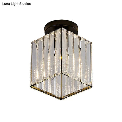 DecorBites™ DecorBites™ Modern Black Cube Flushmount Lighting with Clear Glass for Hallway - 1 Bulb Flush Mount Fixture