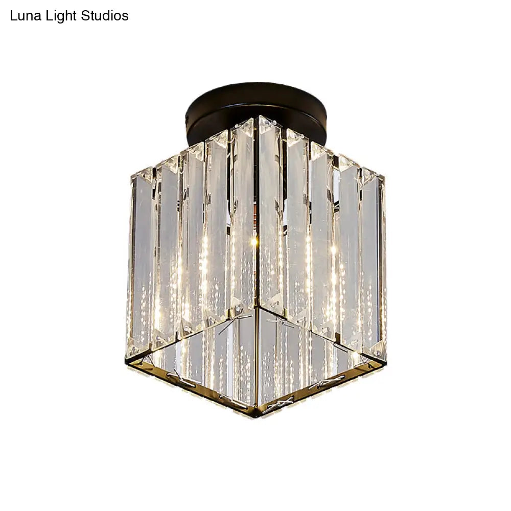 DecorBites™ DecorBites™ Modern Black Cube Flushmount Lighting with Clear Glass for Hallway - 1 Bulb Flush Mount Fixture