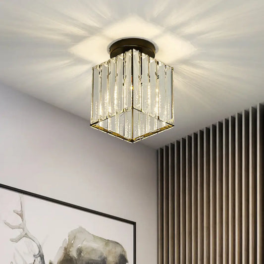 DecorBites™ DecorBites™ Modern Black Cube Flushmount Lighting with Clear Glass for Hallway - 1 Bulb Flush Mount Fixture