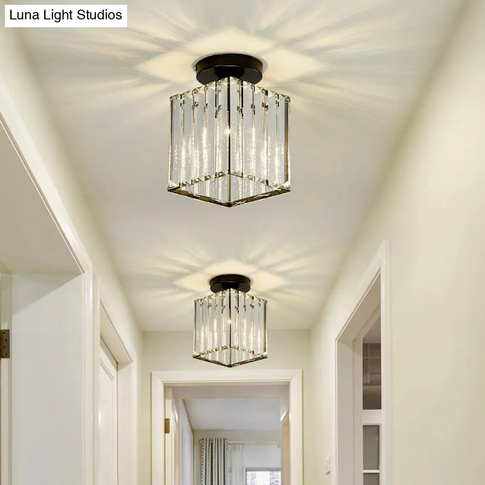 DecorBites™ DecorBites™ Modern Black Cube Flushmount Lighting with Clear Glass for Hallway - 1 Bulb Flush Mount Fixture