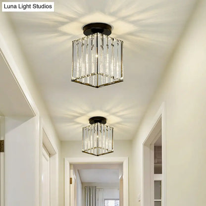 DecorBites™ DecorBites™ Modern Black Cube Flushmount Lighting with Clear Glass for Hallway - 1 Bulb Flush Mount Fixture