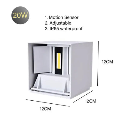 Modern black cube motion sensor led wall lamp with white 20w adjustable motion sensor led and ip65 waterproof design