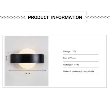 Modern black curved led wall light made of black iron and acrylic with a sleek design for kitchen and dining use