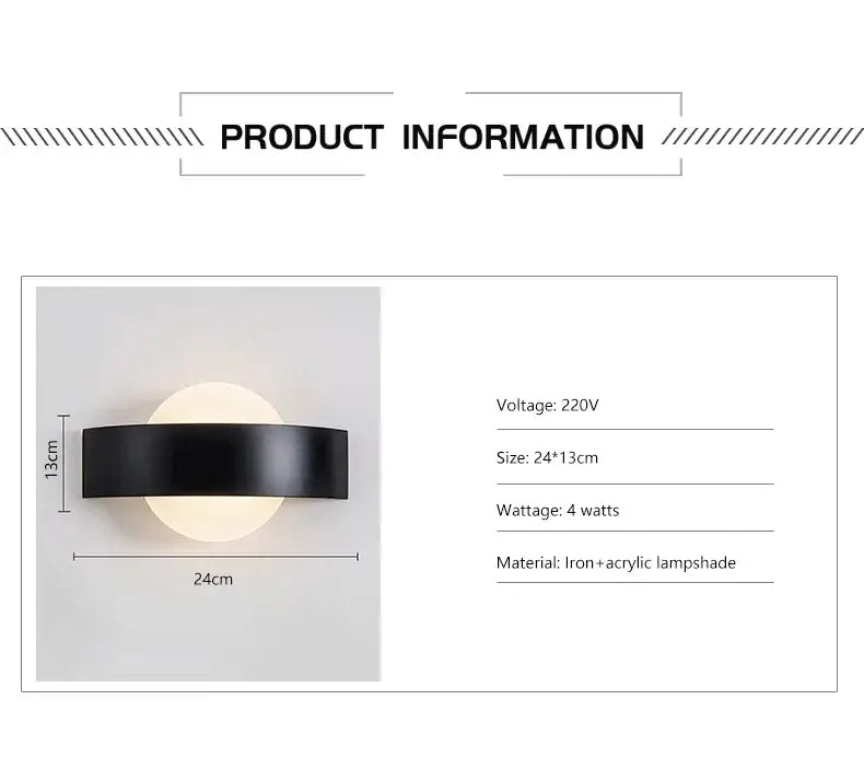 Modern black curved led wall light made of black iron and acrylic with a sleek design for kitchen and dining use