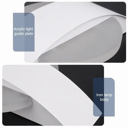White acrylic light guide plate with sleek curved design mounted on black iron led wall light for kitchen and dining