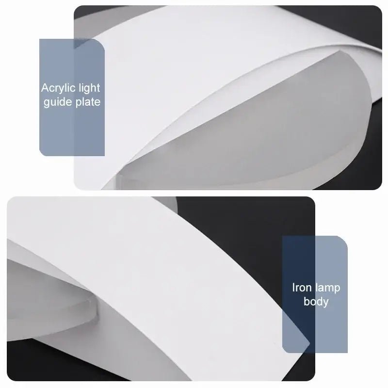 White acrylic light guide plate with sleek curved design mounted on black iron led wall light for kitchen and dining